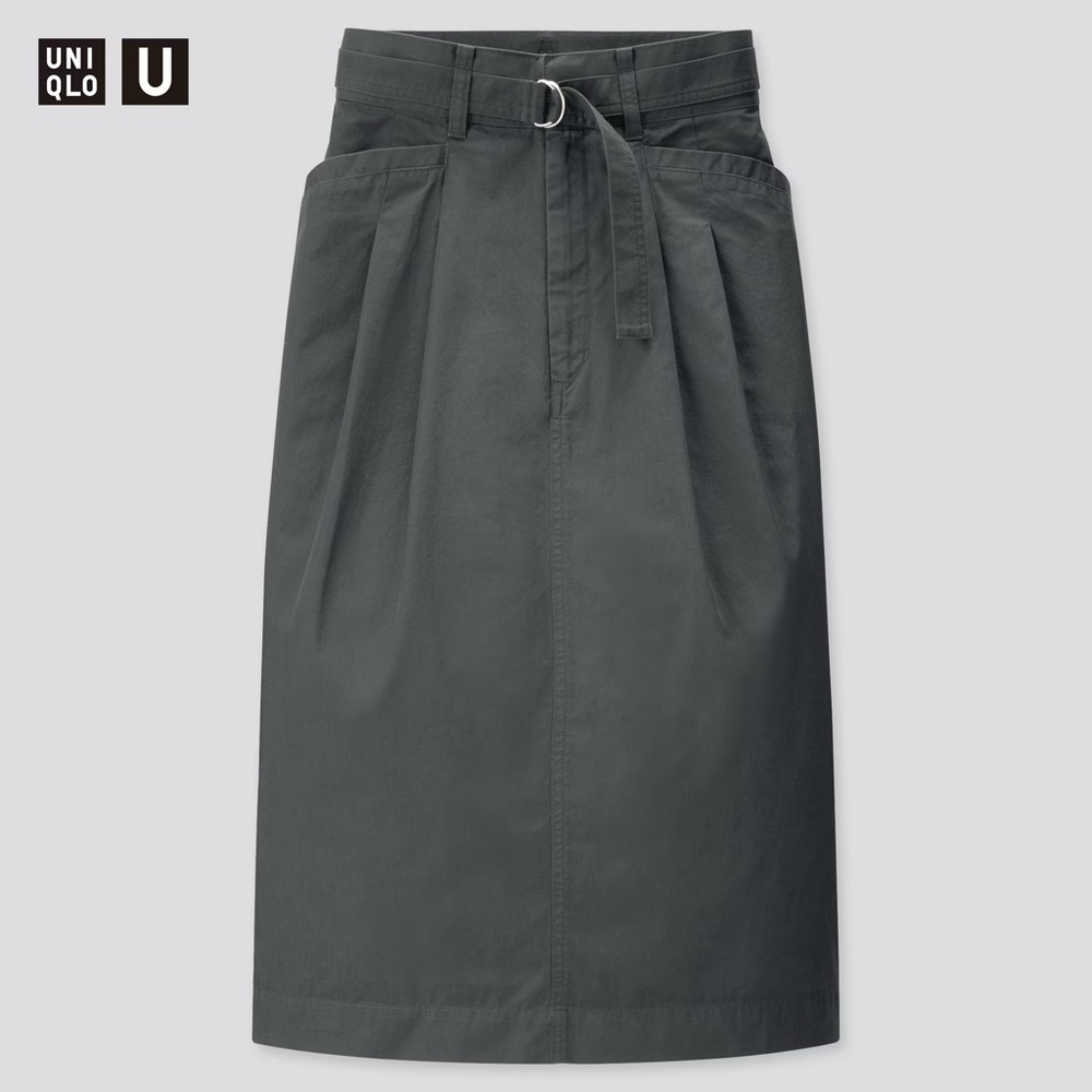 Uniqlo Cotton Twill Belted Midi Skirt